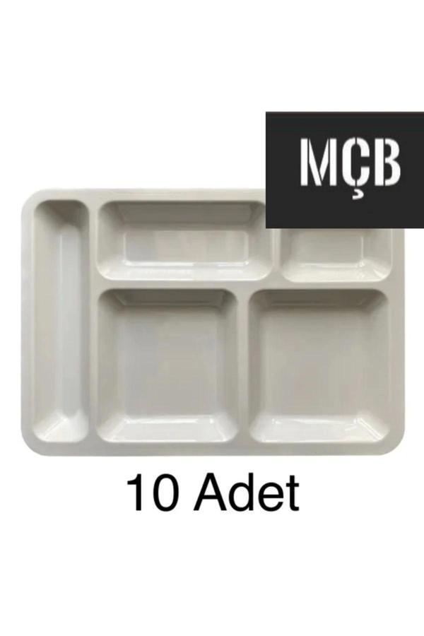 10 Adet 5 Gözlü Kırılmaz Plastik Tabldot Tabağı Beyaz Self Servis Tabildot Tabilot Tabak - Image 1