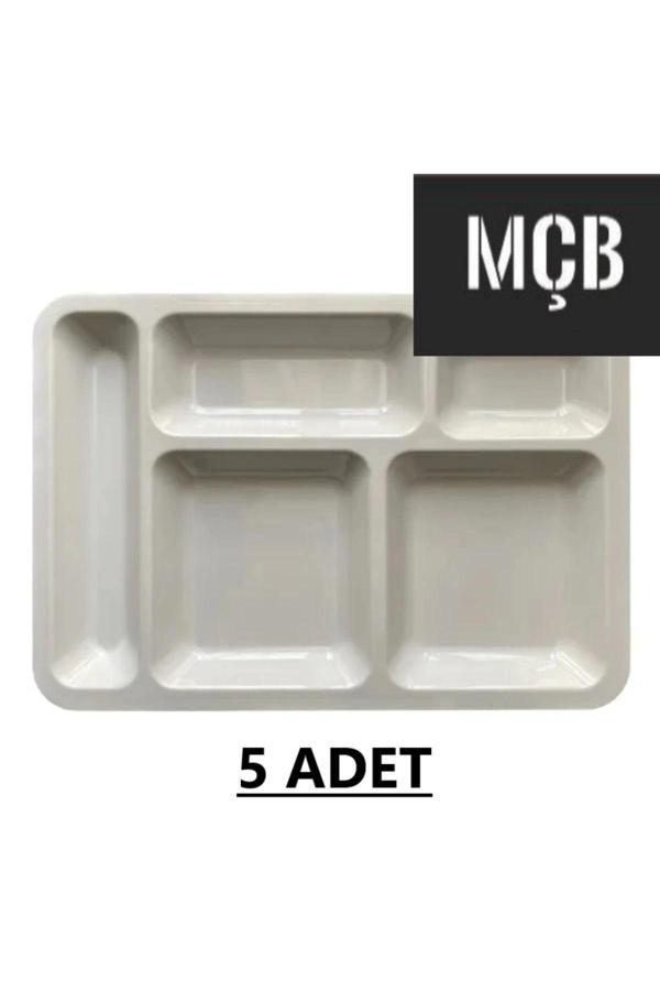 5 Adet 5 Gözlü Kırılmaz Plastik Tabldot Tabağı Beyaz Self Servis Tabildot Tabilot Tabak - Image 1