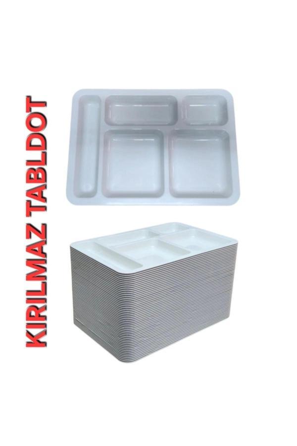 50 Adet 5 Gözlü Kırılmaz Plastik Tabldot Tabağı Beyaz Self Servis Tabildot Tabilot Tabak - Image 1