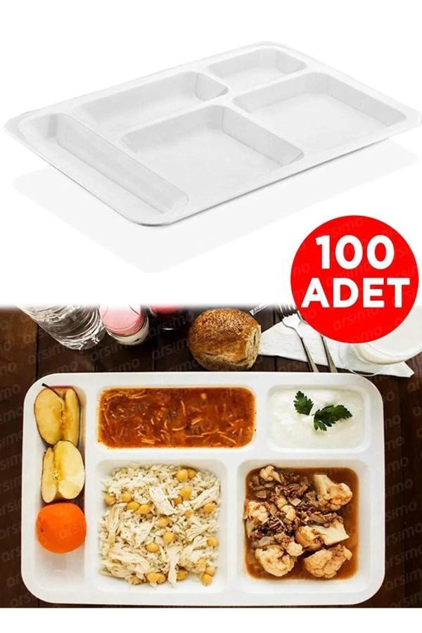 100 Adet Polikarbon Kırılmaz Tabldot Bölmeli Yemekhane Servis Tabağı - Image 1