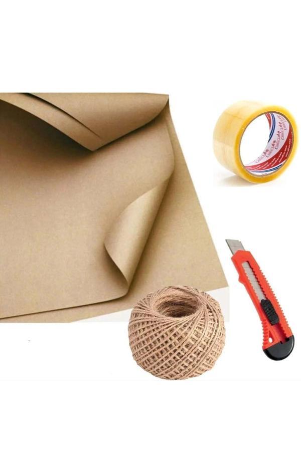 Çeyiz Kağıdı 10 Adet 70x100 Kraft Kağıdı + 1 Adet Jüt İp + 1 Adet Maket Bıçağı + 1 Adet Koli Bandı - Image 1