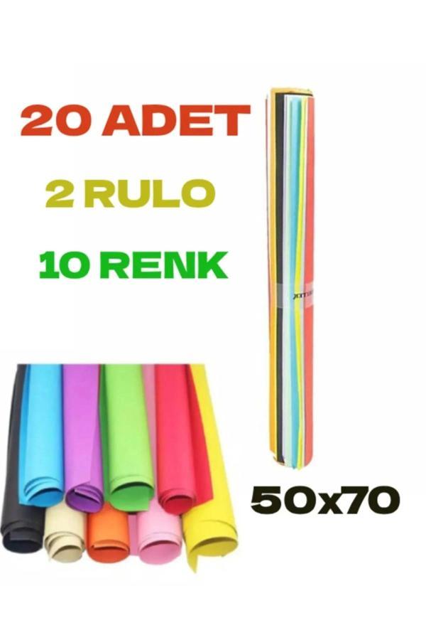 20 Adet 50x70 Cm Fon Kartonu 10 Renk(2 RULO) - Image 1
