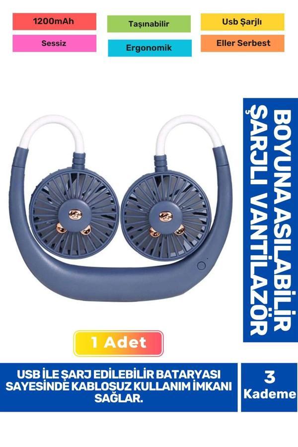 3 Kademeli Ultra Sessiz Sarı Eller Serbest Boyuna Asılabilir Şarjlı Klima Soğutucu Fan Vantilatör - Image 1