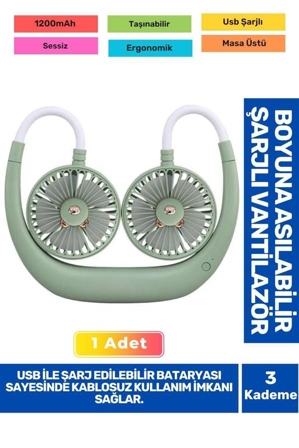 3 Kademeli Ultra Sessiz Sarı Eller Serbest Boyuna Asılabilir Şarjlı Klima Soğutucu Fan Vantilatör - Image 1
