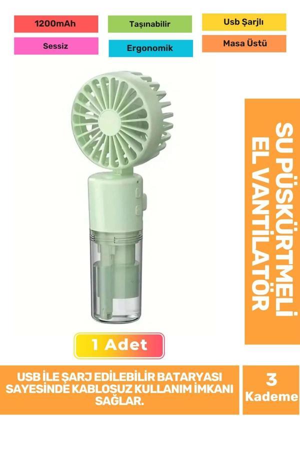Su Püskürtmeli Ultra Sessiz 3 Kademeli Hafif Kablosuz Taşınabilir Usb Şarjlı Masa El Fanı Vantilatör - Image 1
