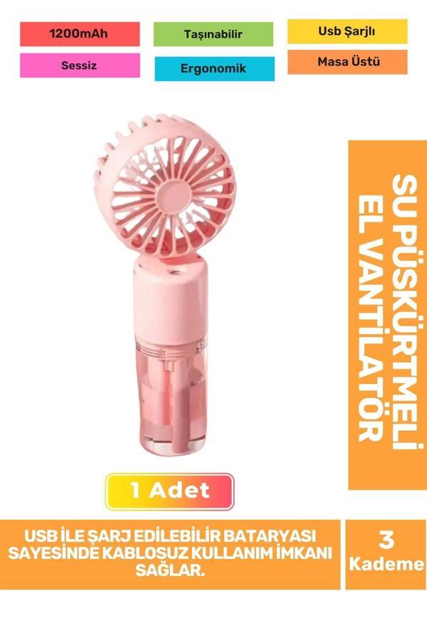 Su Püskürtmeli Ultra Sessiz 3 Kademeli Hafif Kablosuz Taşınabilir Usb Şarjlı Masa El Fanı Vantilatör - Image 1