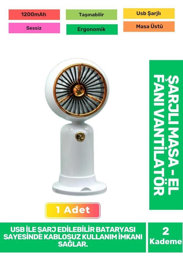 Ultra Sessiz 2 Kademeli Hafif Kablosuz 1200mAh Pervane Taşınabilir Usb Şarjlı Masa El Fan Vantilatör - Image 1