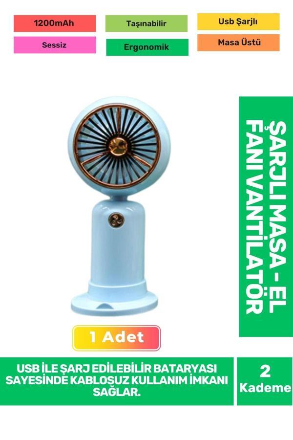 Ultra Sessiz 2 Kademeli Hafif Kablosuz 1200mAh Pervane Taşınabilir Usb Şarjlı Masa El Fan Vantilatör - Image 1