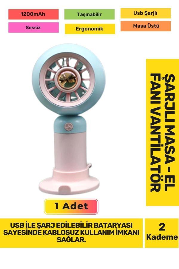 Ultra Sessiz 2 Kademeli Hafif Kablosuz 1200mAh Pervaneli Taşınabilir Usb Şarj Masa El Fan Vantilatör - Image 1