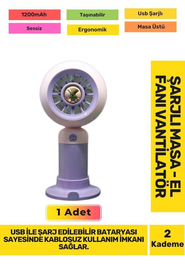 Ultra Sessiz 2 Kademeli Hafif Kablosuz 1200mAh Pervaneli Taşınabilir Usb Şarj Masa El Fan Vantilatör - Image 1