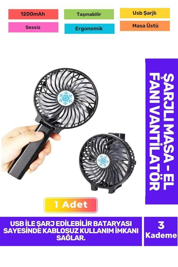 Ultra Sessiz 3 Kademeli Hafif Kablosuz 1200mAh Pervaneli Taşınabilir Usb ŞarjlMasa El Fan Vantilatör - Image 1