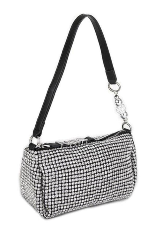 Nas Bag Kadın Çapraz Çanta Siyah White Diamond Siyah Taşlı Şık Askılı Çanta-A978 - Image 1