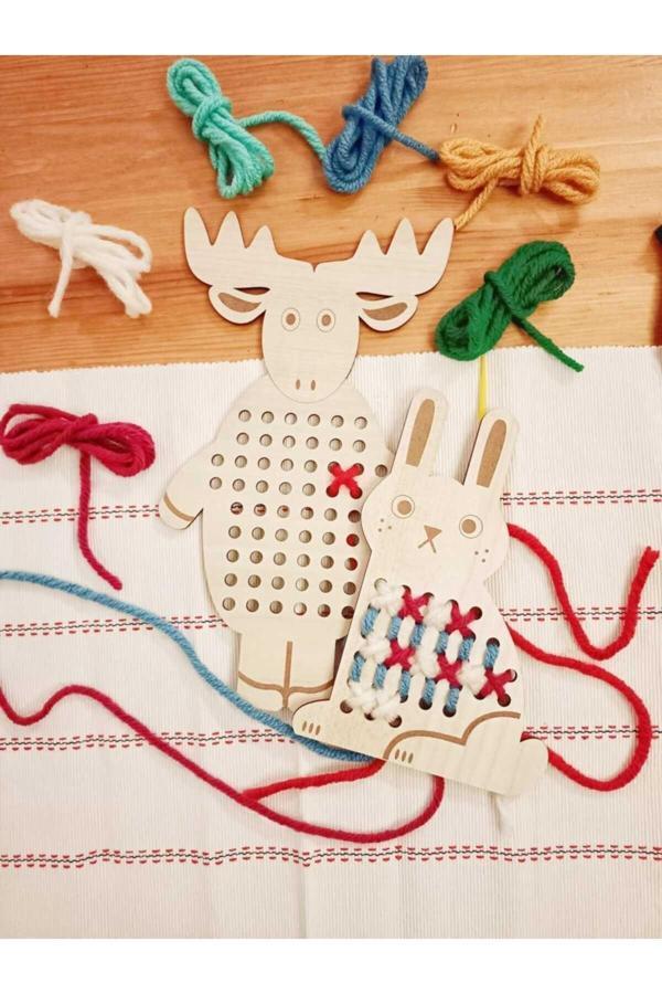 Kabajur Eğitici Geliştirici Geyik Ve Tavşan İkili Kanaviçe Seti , Montessori Eğlenceli Oyuncak - Image 1