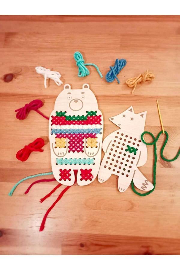Kabajur Eğlenceli Eğitici İkili Ayıcık Ve Tilki Kanaviçe Seti , Geliştirici Montessori Oyuncak - Image 1