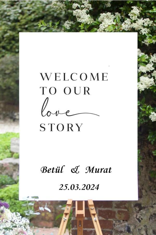 Karşılama Panosu İçin 40 cm Genişliğinde Siyah Renk Yazı Ayna İçin Yazı Welcome To Our Love Story Yazısı - Image 1