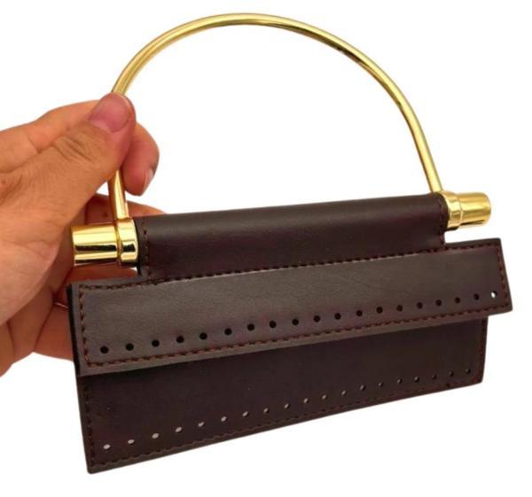 Angel Çanta Aksesuar Suni Derili Metal Çanta Sapı İpek Model Koyu Kahve  Renk Light Gold Metal (Yeni Model) - Image 1