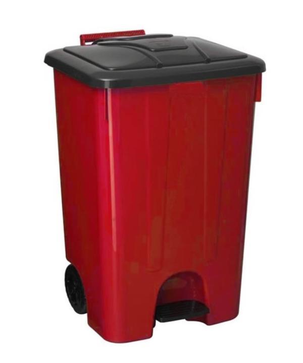Omnipazar SY-4265 Kırmızı 85 lt Köşeli Pedallı Tekerlekli Çöp Kovası - Image 1