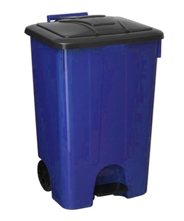 Omnipazar SY-4265 Mavi 85 lt Köşeli Pedallı Tekerlekli Çöp Kovası - Image 1