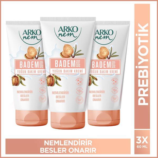 Arko Nem Yoğun Bakım Kremi Badem Sütü 3x60 Ml - Image 1