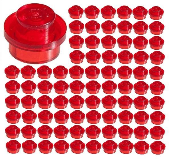 100 Adet LEGO 1X1 Yuvarlak Düğmeli Parça Plate Round Şeffaf Kırmızı Yedek Parça - Image 1