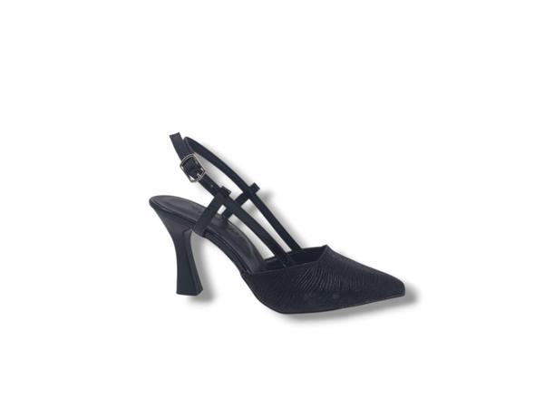Zerhan 4001 Kadın Siyah Burnu Kapalı Arkası Açık Pırıltılı Stiletto Ayakkabı - Image 1
