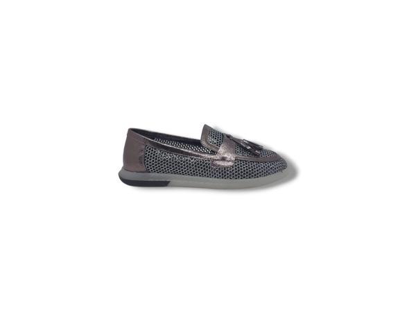 İzlife 603 Kadın Platin File Pırıltılı Loafer Ayakkabı - Image 1