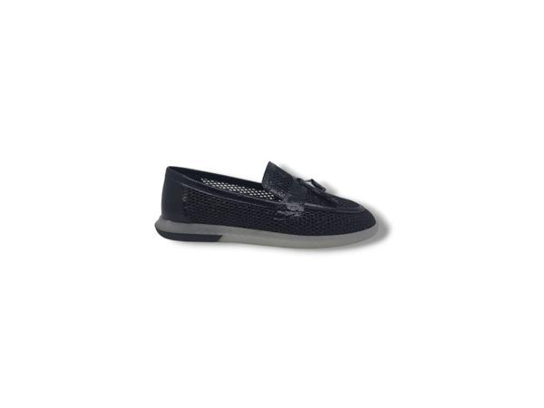 İzlife 603 Kadın Siyah File Pırıltılı Loafer Ayakkabı - Image 1