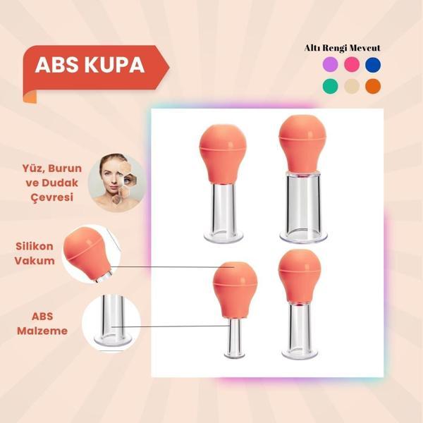 Silikon Vakumlu ABS Plastik Yüz Masaj Kupası 4'lü Set Turuncu - Image 1
