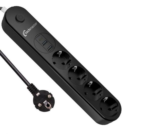 Techmaster 2 Usb+Type-C Akım Çocuk Korumalı 4'lü Priz 5mt - Image 1