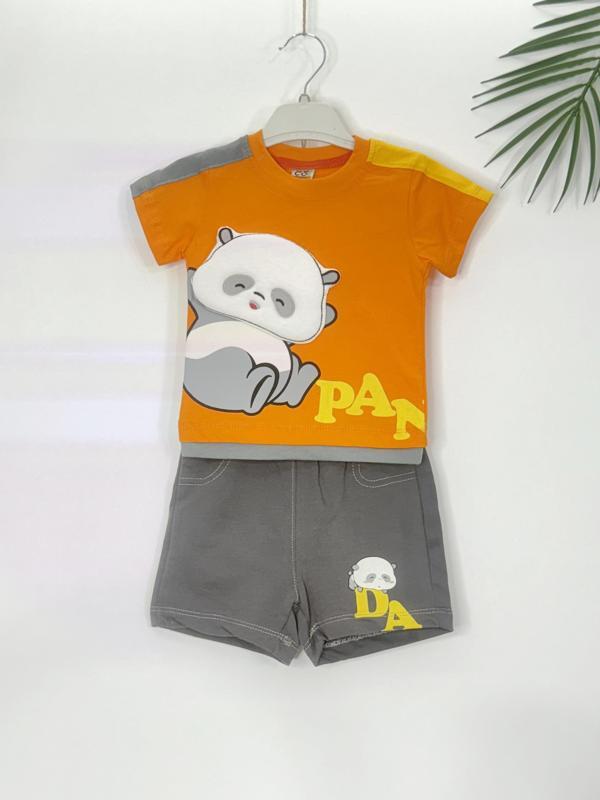Pandalı Yazlık Erkek Bebek Şortlu Takımı Turuncu - Image 1