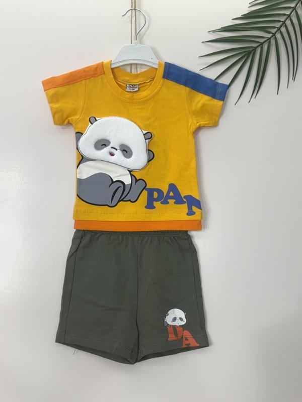 Pandalı Yazlık Erkek Bebek Şortlu Takımı Hardal - Image 1