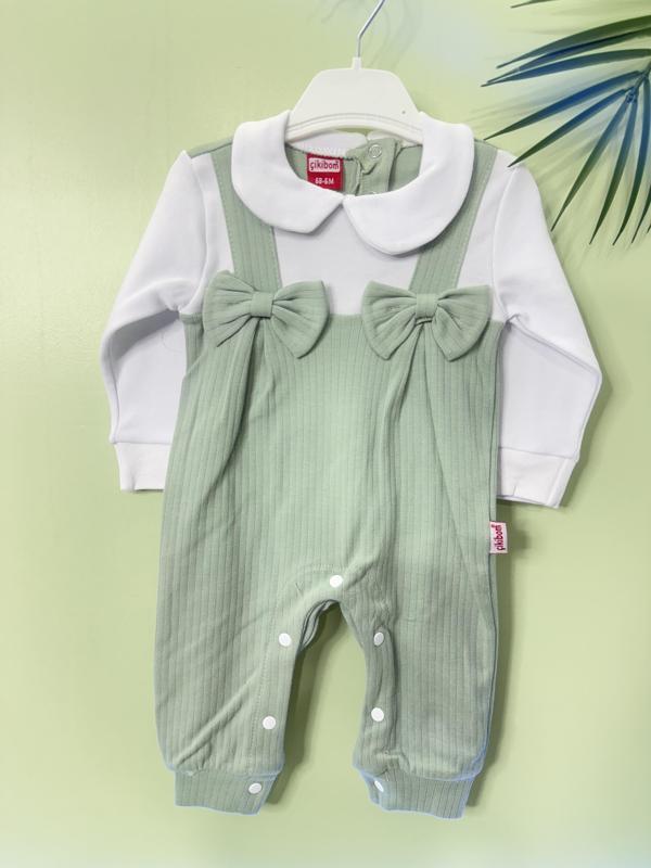 Fiyonklu ÇıtÇıtlı Kız Bebek Tulum Yeşil - Image 1
