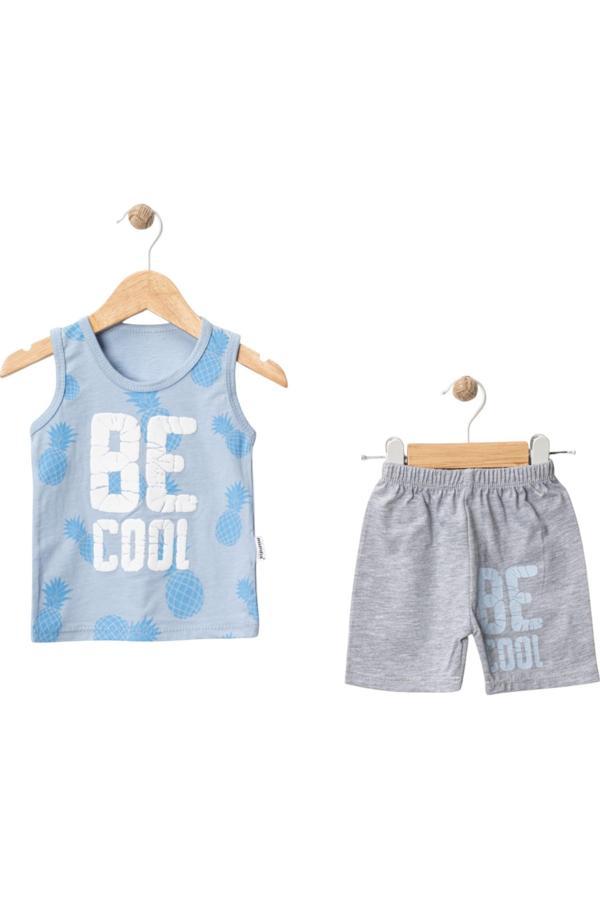 Be Cool Baskılı Askılı Şortlu Erkek Bebek Takımı Mavi - Image 1