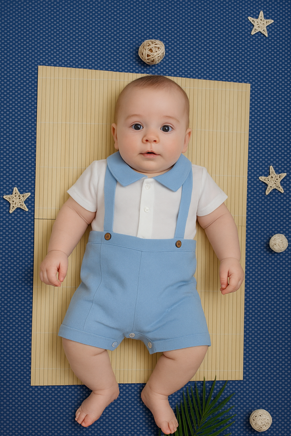 Unisex Askılı Görünümlü Kısa Kollu Bebek Tulum Turkuaz - Image 1
