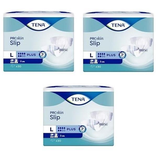 Tena Proskin Slip Plus 6 damla Büyük Boy Large Belbantlı Hasta Bezi 30'lu 3 paket / 90 adet - Image 1