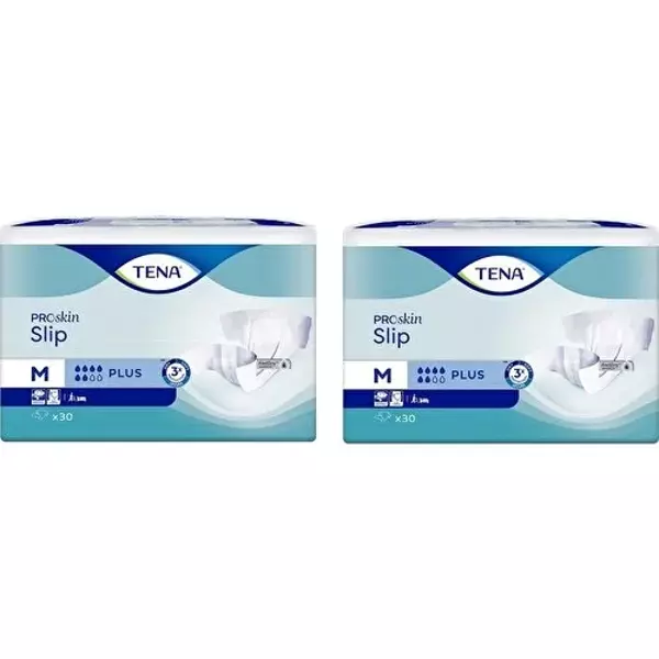 Tena Proskin Slip Plus 6 damla Orta Boy Medium Belbantlı Hasta Bezi 30'lu 2 paket / 60 adet - Image 1