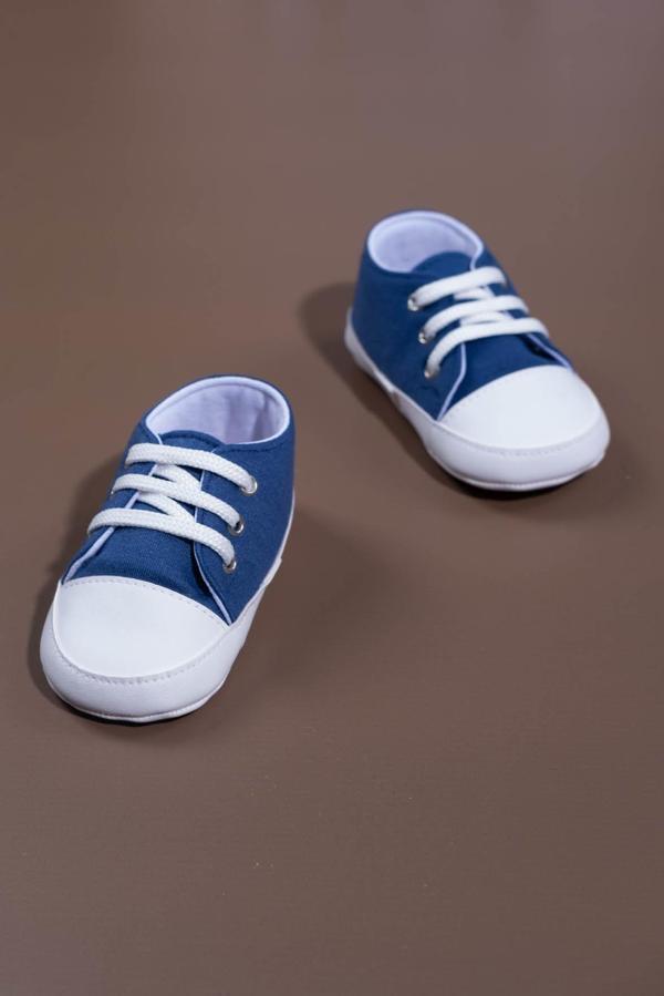 Bağcıklı Unisex Bebek İlk Adım Ayakkabısı Mavi - Image 1