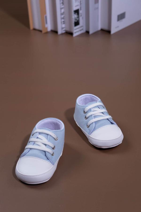 Bağcıklı Unisex Bebek İlk Adım Ayakkabısı Açık Mavi - Image 1