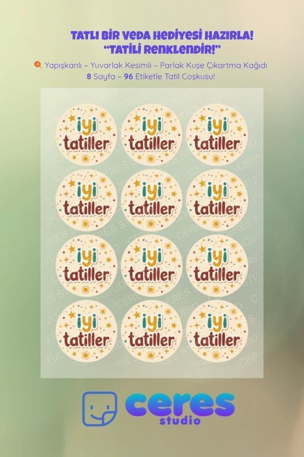 İyi Tatiller Sticker Seti - 96 Adet Yuvarlak Etiket | Yapışkanlı, Parlak Kuşe Çıkartma Kağıdı - Image 1