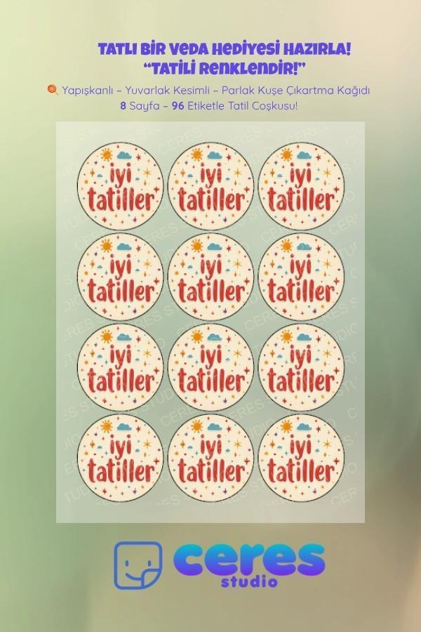 İyi Tatiller Sticker Seti - 96 Adet Yuvarlak Etiket | Yapışkanlı, Parlak Kuşe Çıkartma Kağıdı - Image 1