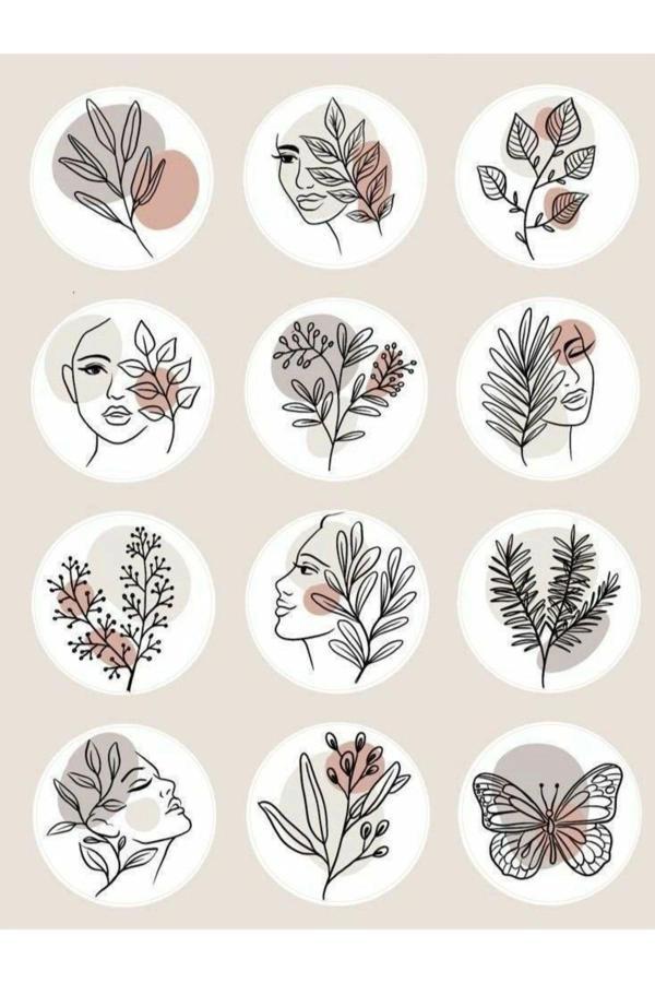 Lineart Elements Decor Tema Sticker Etiket 2 Sayfa 24 Adet Etiket - Image 1