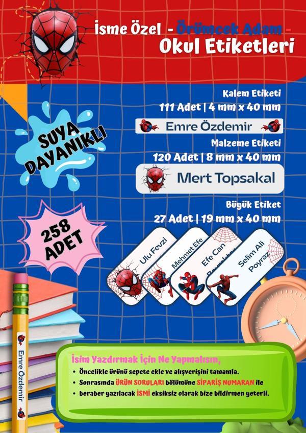 Örümcek Adam Temalı Kişiye Özel Suya Dayanıklı Okul Etiketi Seti - 258 Adet İsimli Etiket - Image 1
