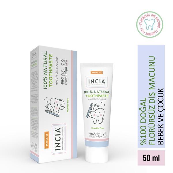 INCIA %100 Doğal Diş Macunu Bebek ve Çocuk Karışık Meyve Aromalı Florürsüz 50 ml - Image 1