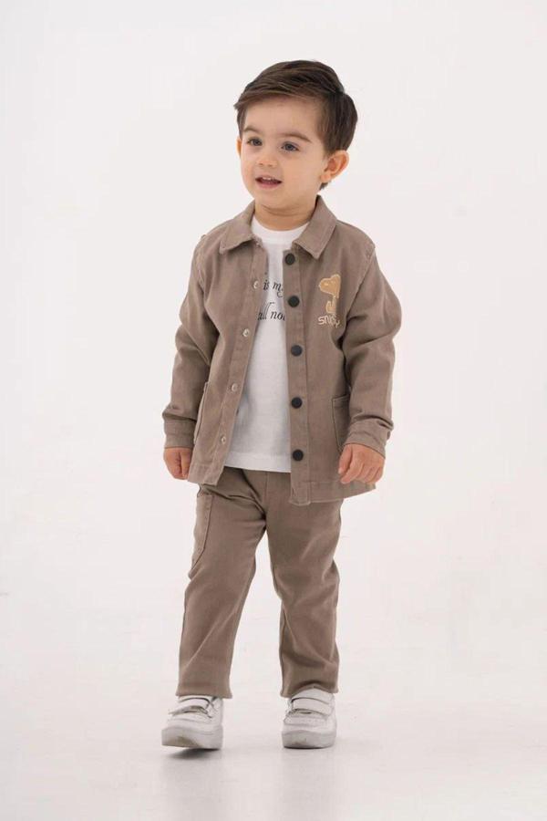Miniğimin Cicileri Snpy Detaylı Erkek Bebek 3 lü Takım - Toprak - Image 1