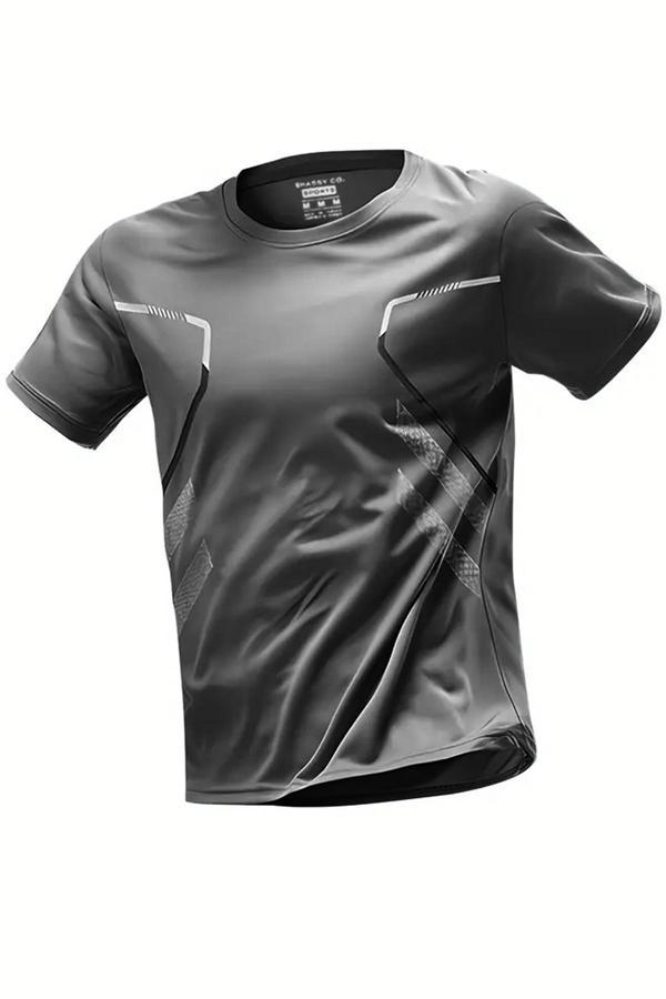 Ghassy Co. Erkek Ultra Esnek Nem Emici Vücut Geometrik Hızlı Kuruyan Hafif Spor T-shirt - Image 1