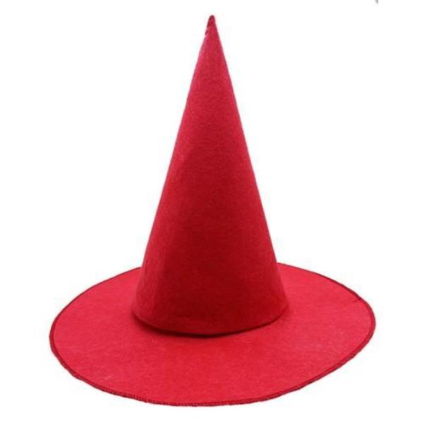 Kırmızı Renk Keçe Cadı Şapkası Yetişkin Çocuk Uyumlu 35X38 cm - Image 1