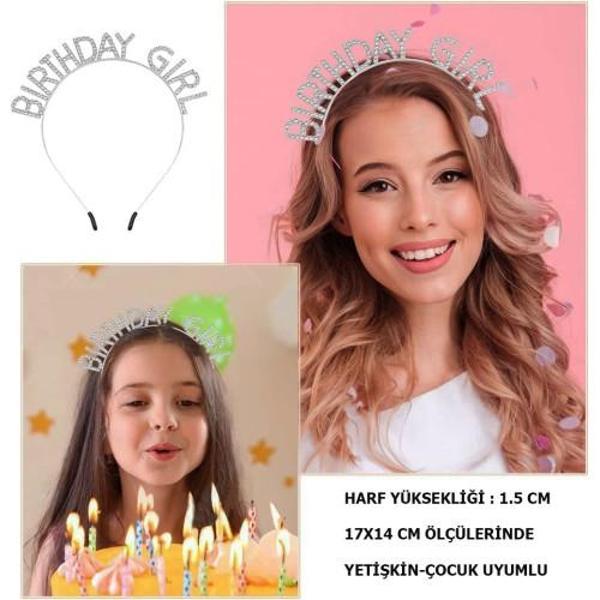Kristal Taşlı Gümüş Birthday Girl Parti Tacı - Image 1