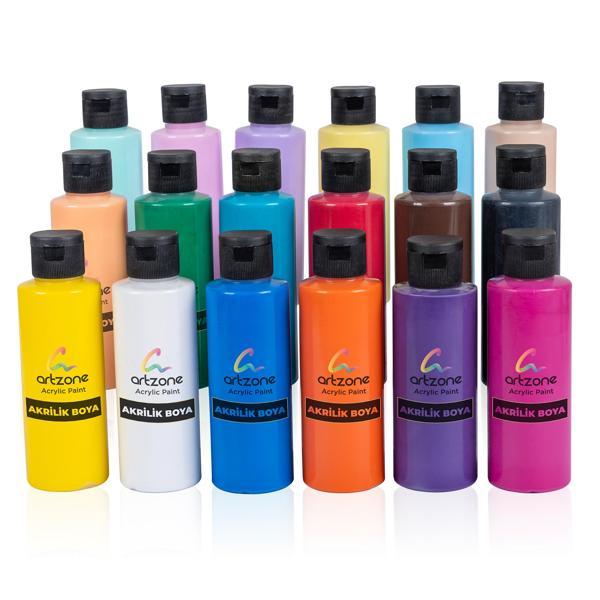 Artzone Akrilik Boya Seti 18 Renk x 120ml. (Palet ve 2 Fırça Hediye)ys. - Image 1