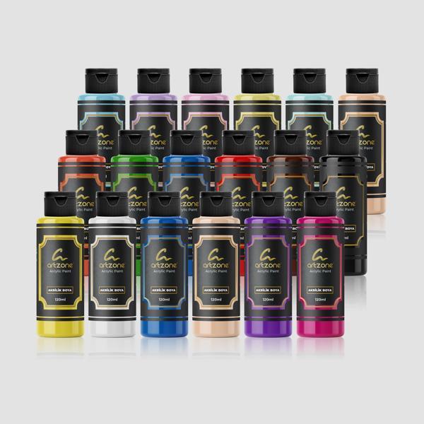 Artzone Akrilik Boya Seti 18 Renk x 120ml. (Palet ve 2 Fırça Hediye) - Image 1