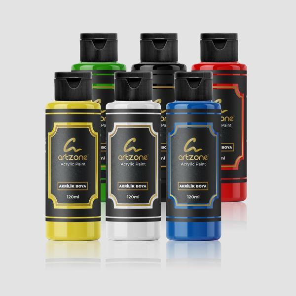 Artzone Akrilik Boya Seti 6 Renk x 120ml. (Ana Renkler) + Renkli Kutu - Image 1